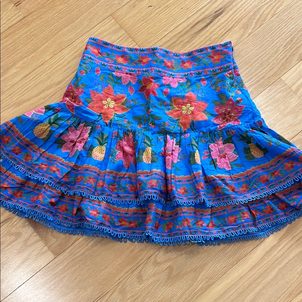 FARM Rio Blue Mini Bubble Skirt with Tiered Design for Resort Wear